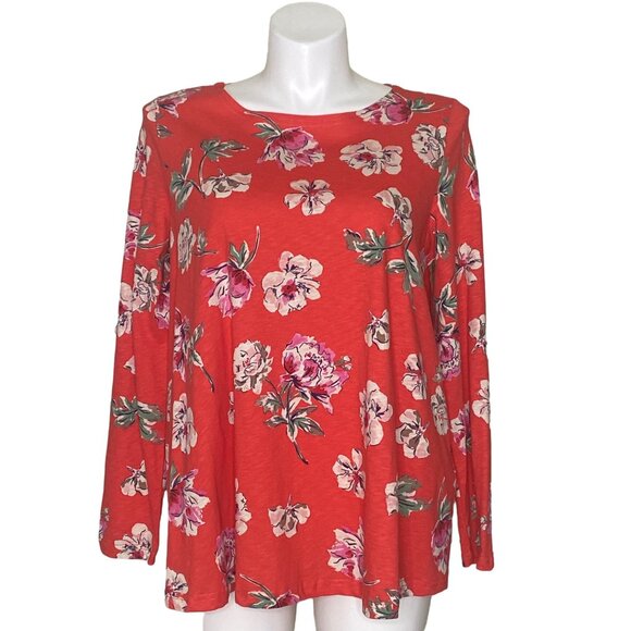 Joules Harbour Red Floral Print Light Swing Top, Long Sleeve Women's Size US 14 - Picture 1 of 13